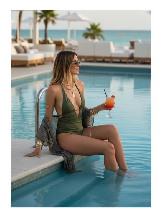 l*space Other - L*Space ☼ Pamela Plunging Strappy Open Back One Piece Swimsuit ☼ Olive Green 10